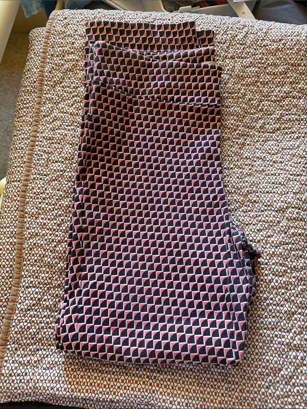 Margaret M Pink and Black Geometric Straight Leg Pants
